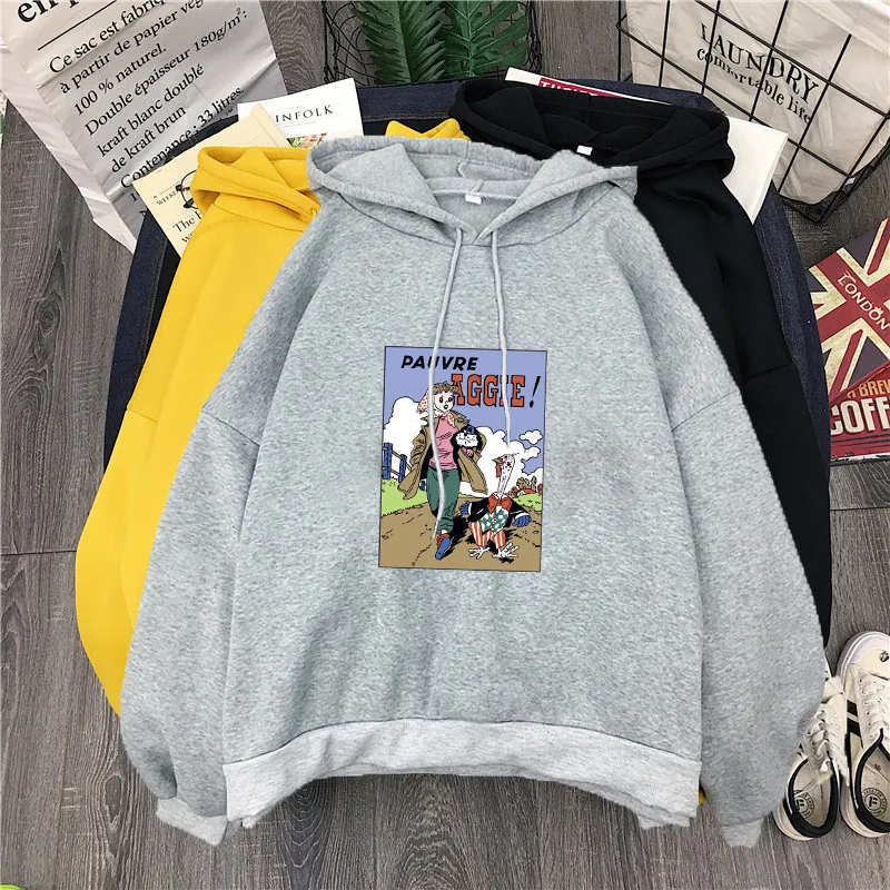 Толстовка женская с капюшоном теплая мультяшным принтом свободная M-XXL | Женская