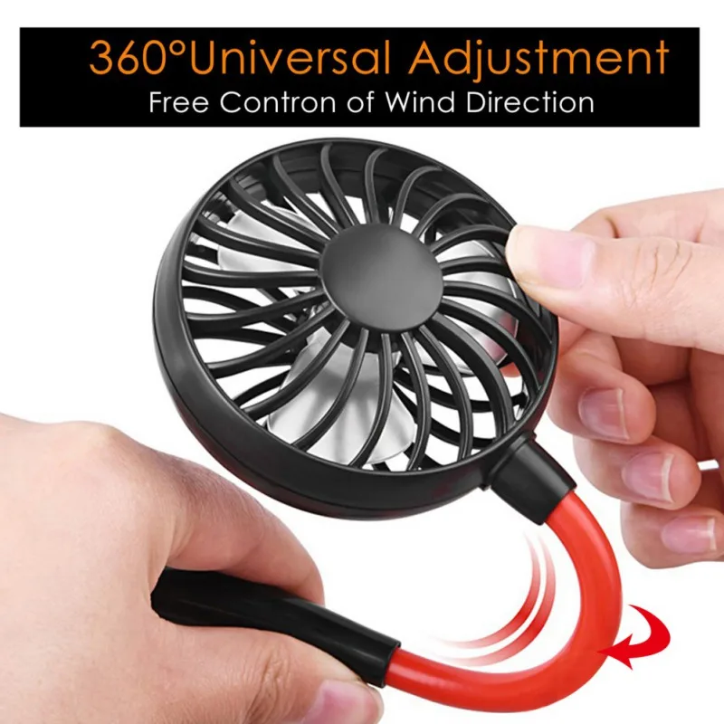 USB Rechargeable Wearable Portable Hand-Free Neckband Fan With 7 Colors LED Light Personal Cooling Fan For Home Office Travel Ou