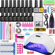 Набор для ногтей, 16/10 цветов, Набор лаков для ногтей с 20000 ОБ/мин, машинка для сверления ногтей, лампа для ногтей, акриловый набор, инструменты для дизайна ногтей, маникюрный набор