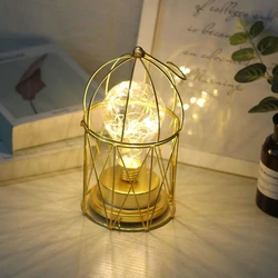 Wrought Iron Birdcage Lamp LED Bar Restaurant Study Corridor Decoration Night Light Cafe Chandelier Christmas Lights