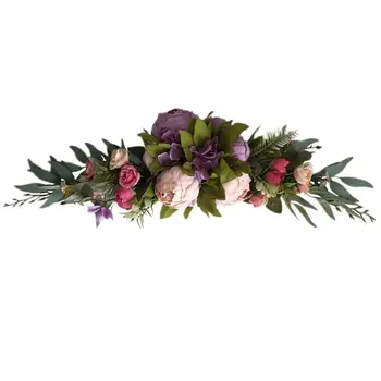 

Artificial Rose Flower Swag, 24 Inch Decorative Swag with Fake Roses, Green Leaves for Home Wedding Arch Front Door
