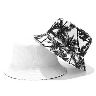 Черные и белые мужские женские шапки с принтом, повседневные двухсторонние кепки на плоской подошве, складная пляжная шляпа - Цвет: White