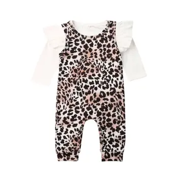 

2PCS Set Newborn Baby Girl Long Sleeve White T-shirt Tops Leopard Romper Jumpsuit Outfits Baby Clothes