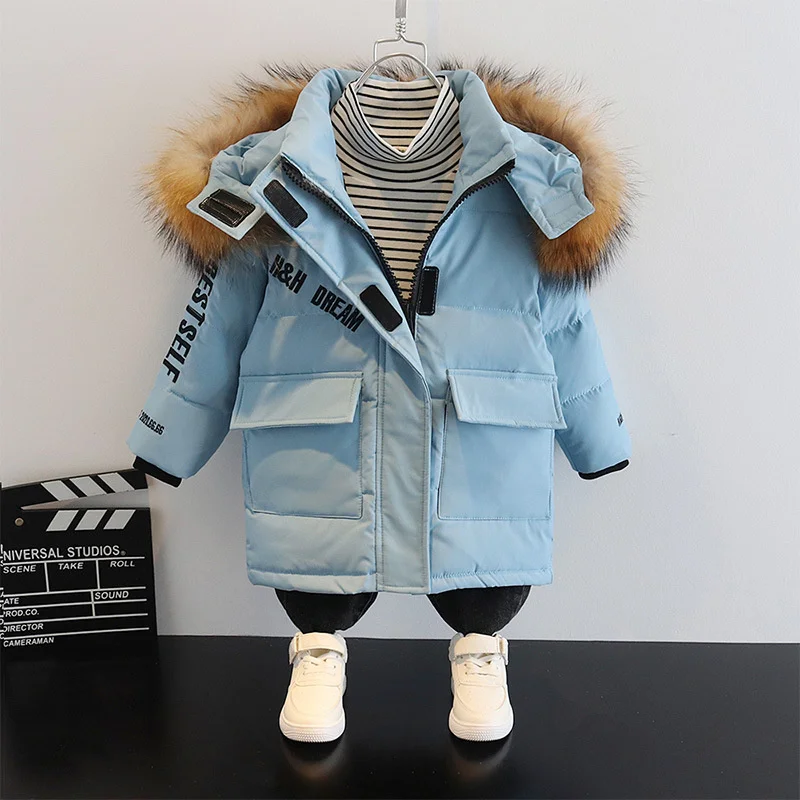1-3Y Children Winter Hooded faux fur Coat Warm duck Down Jacket toddler Girl Boy clothes Kids Parka clothing Outerwear snowsuit