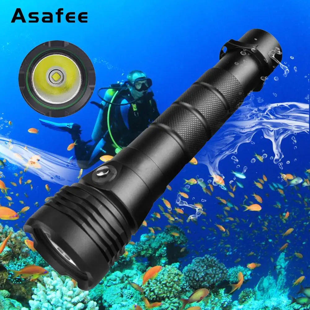 Светодиодный фонарь Asafee XHP50 для дайвинга белый желтый подводный