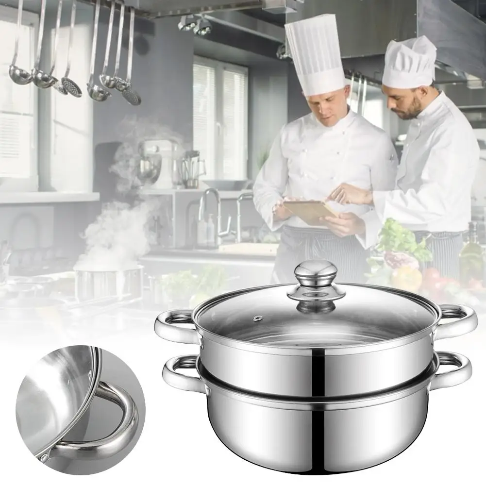 2 ярусная компактная домашняя Пароварка для приготовления пищи, кухонная посуда, многофункциональная с ручкой, легко чистится, кухонные инструменты из нержавеющей стали