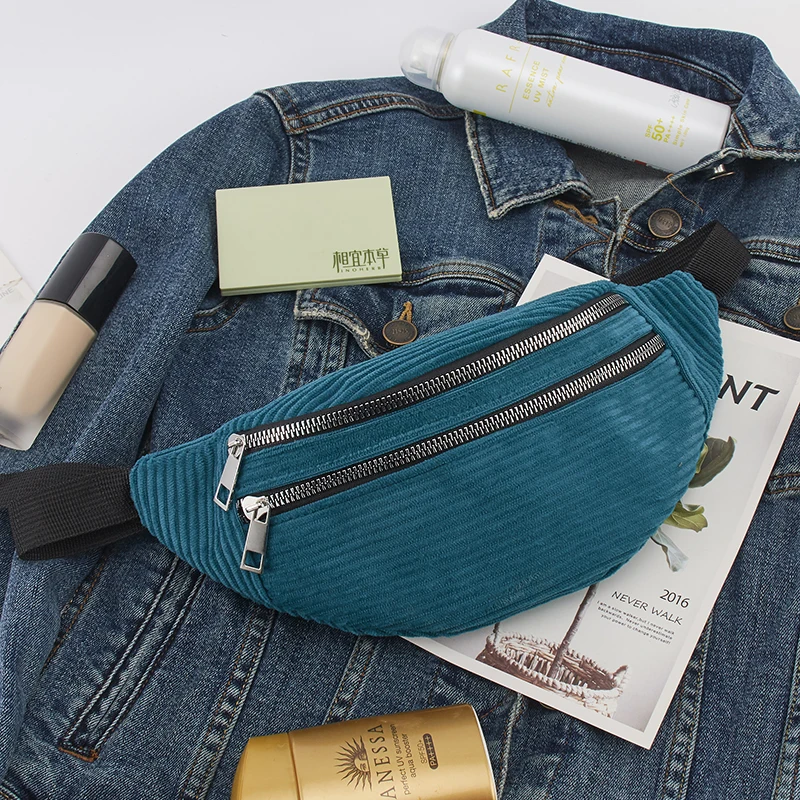 

Women Corduroy Waist Bag Ladies new Designer Canvas Fanny Pack Fashion travel Money Phone Chest Banana Bag Female Bum Belt Bags