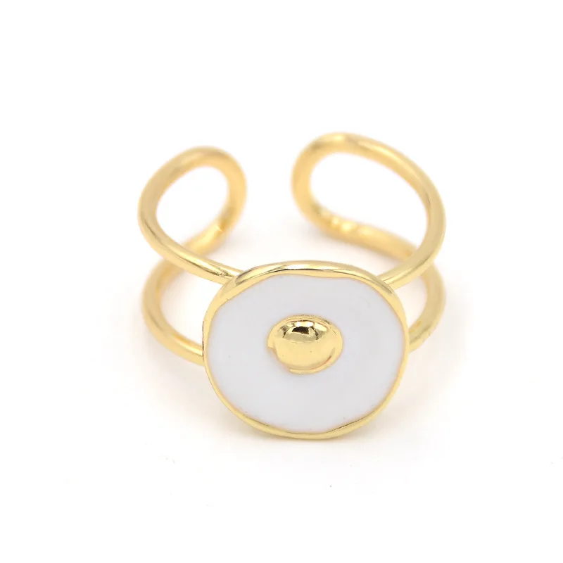 Женское Двухслойное кольцо с эмалью Белое и черное геометрическим узором в стиле