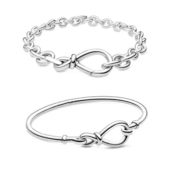 

New Authentic 925 Sterling Silver Eternal Symbol Bow Bracelet Fit Original Eurpoean Charms For Woman DIY Jewelry Lady Gift