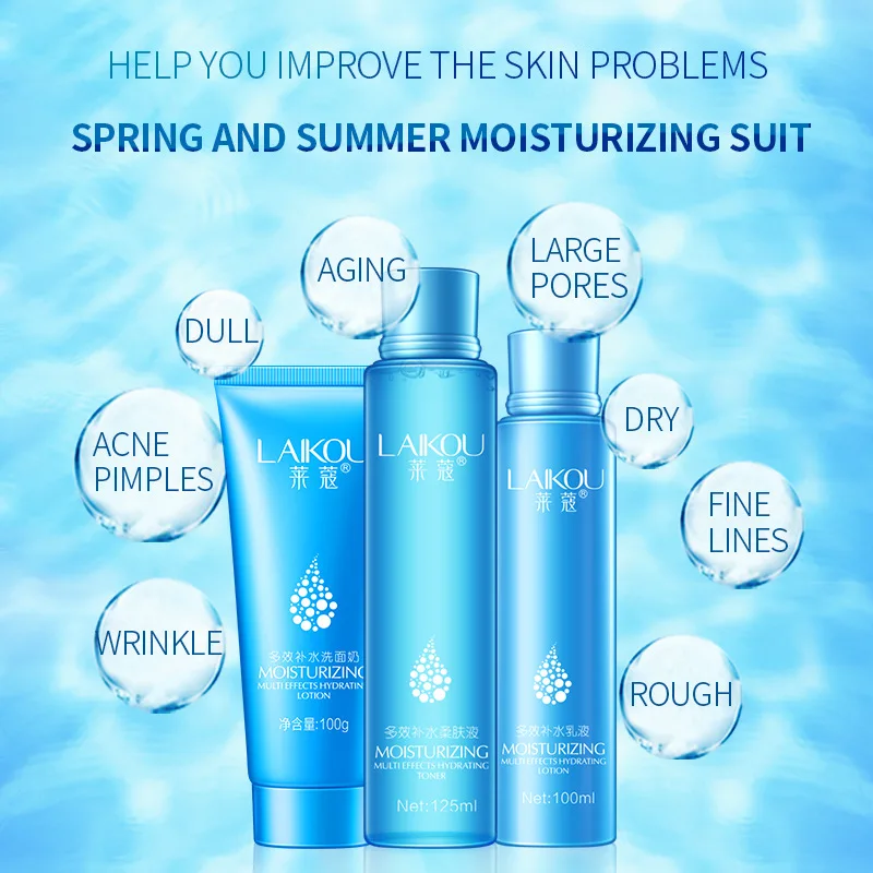 LAIKOU 3Pcs Hydration Daily Face Skin Care Set Moisturizing Facial Cleanser Cream Toner Oil control Shrink 4