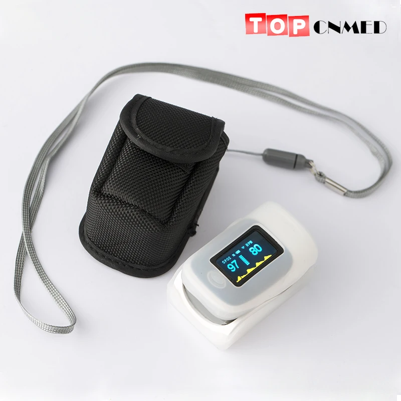 

Alarm & BP Sound OLED Display Fingertip Pulse Oximeter SpO2 PR monitor with Rubber Cover & Black Pouch