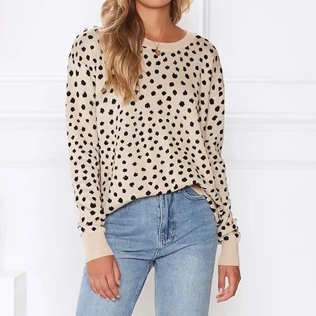 Sweaters Women's Pullover Sweater Autumn 2019 Sweater Women Leopard Print Long Sleeve Loose O-Neck Knitted Jumper Sweater Casaco