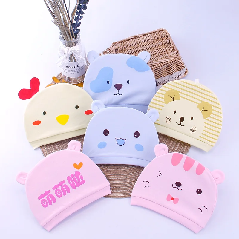 Cute Kids Cotton Printed Baby Hats For 0-3 Months Newborn Toddler Infant