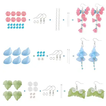 

DIY Earrings Makings Kit with Brass Earring Hooks Ball Head Pins Cable Chains Acrylic Pendants Bead Caps Glass Beads Jump Rings