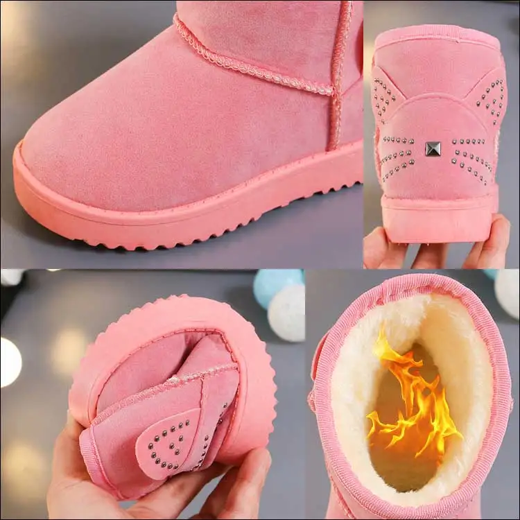 Children Winter Boots For Baby Girls Snow Boots Kids Shoes Cartoon Velvet Boy Shoes Warm Plush School Fashion Shoe Black Pink 6