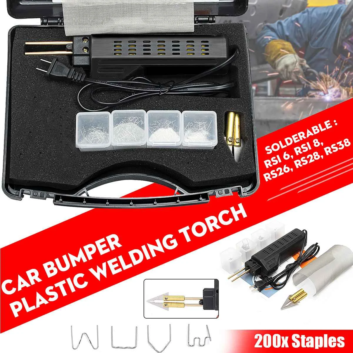 220V-250V Plastic Bumper Repair Car Bumper Welding Torch Fairing Auto Body Tool Welding Machine with 200 Plastic Stapler