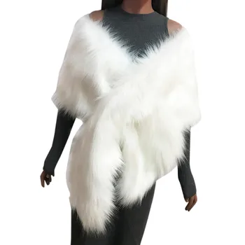 

Fashion Women Faux Fox Fur Long Shawl Stole Wrap Shrug Scarf Bridal Wedding Simple Solid Winter shawl echarpe 2020 FJSL