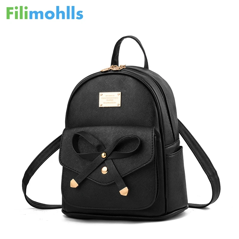 

2019 Ladies High Quality PU Leather Backpack Fashion Bow Decoration Ladies Backpack New Ladies Travel Backpack Casual Bag S1994