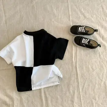 

2020 new boys patchwork t-shirt summer short sleeve cotton fashion kids top 2-7t HO953