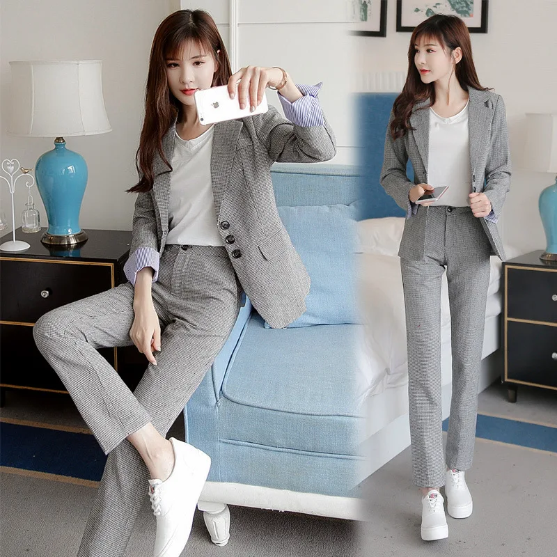 

Fine Thousands of Birds Sub-Warm Single Breasted Waist Hugging Thick Female Suit Two-Piece Set Workwear