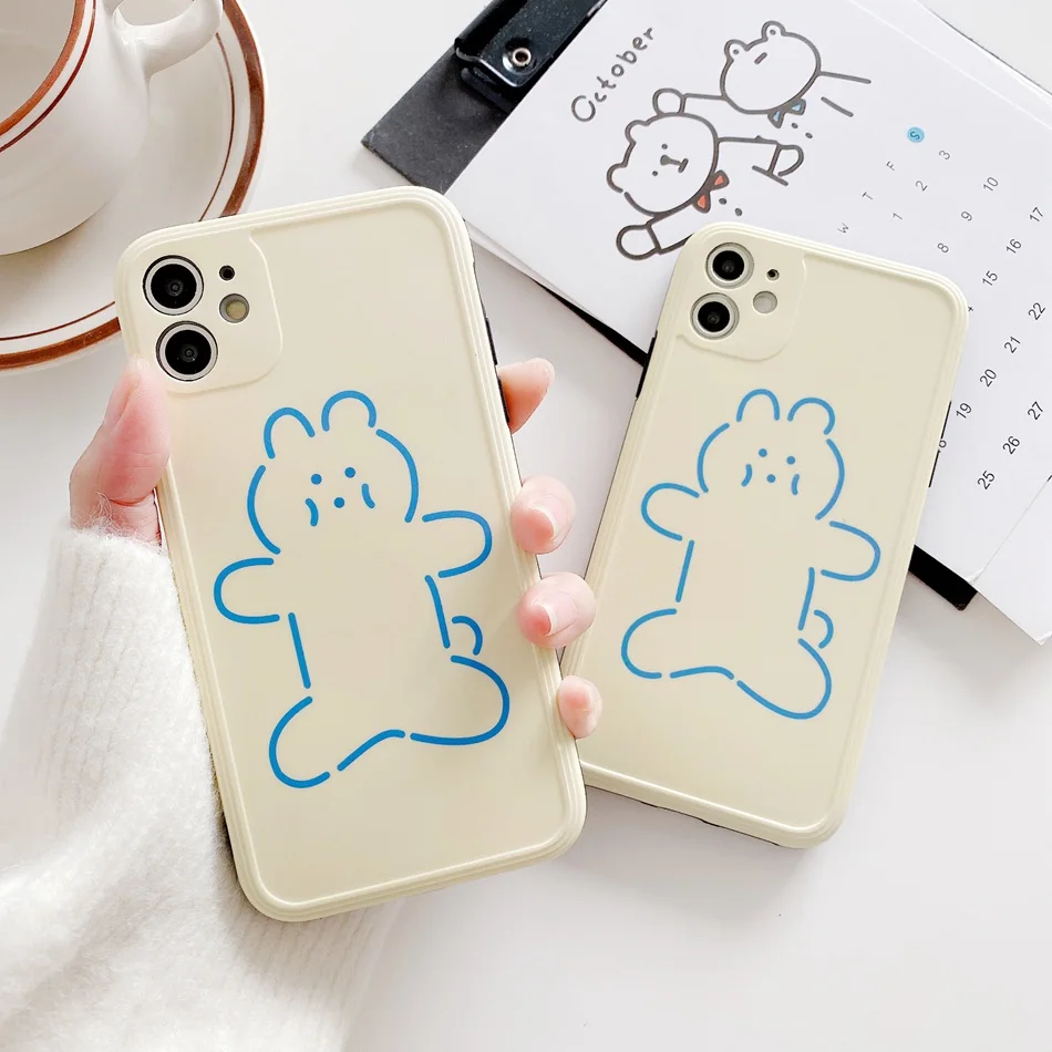

For iPhone 11 Pro XS Max XR X Case Cute Cartoon INS Bear Pattern Phone Case For iPhone SE 8 7 Plus Soft Shockproof Back Cover
