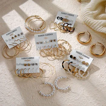 

IPARAM Bohemian Pearl Pendant Earring Set 2020 Fashion Statement Pearl Geometric Pendant Earring DIY Jewelry