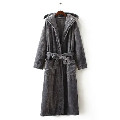 

Winter Thickening Warm Flannel Hooded Bathrobe Men Dressing Gown Coral Fleece Bath Robe Male Sleepwear Nightgown Kimono Homme