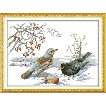 

joy Sunday The Birds The In Snow Painting Counted Print On The Canvas 11&14CT Kits DIY Cross Stitch Embroidery Needlework Sets