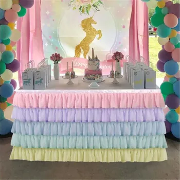 

6FT 9FT Wedding Party Tutu Tulle Table Skirt Tableware Baby Shower Party Home Decor Table Skirting Birthday Party Table Cloth
