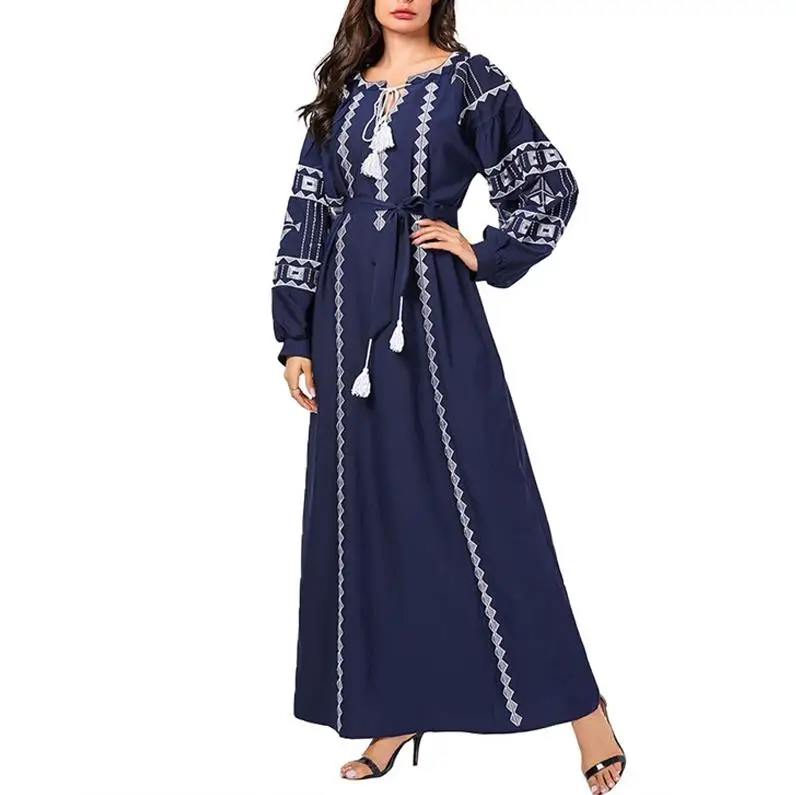 Плюс размер Абая, для мусульман платье хиджаб Caftan одежда из Дубая женский Восточный халат Оман турецкая исламская одежда Tesettur Elbise Djellaba - Цвет: Dark blue dress