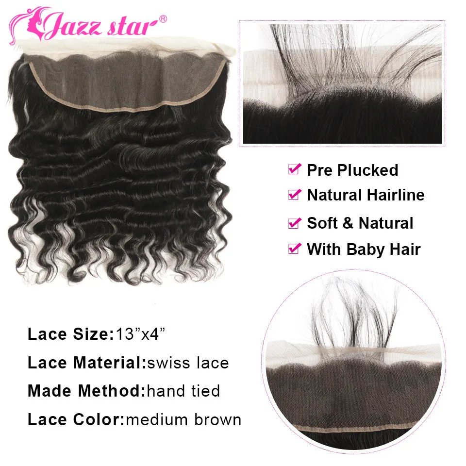 Brazilian Loose Deep Wave Bundles with Frontal Closure Middle Ratio100% Human Hair Bundles with Closure Non-Remy Jazz Star Hair
