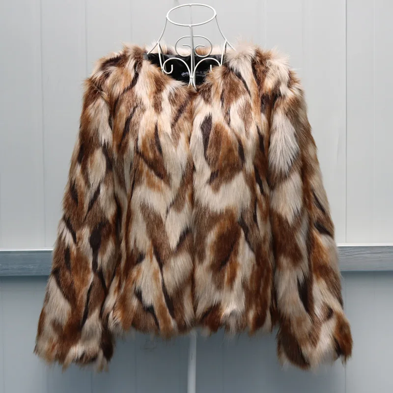 6XL 5XL 4XL 3XL Women Faux Fur Coat Fashion Long Sleeve Autumn Winter Coat Women Plus Size Female Fur Coat Brown chaqueta mujer