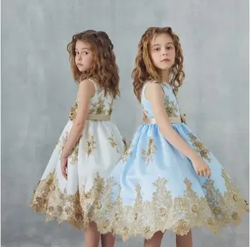 

Custom Made Cute Flower Girls Dresses Sleeveless Lace Applique Knee Length Pageant Gowns Girls Birthday Dress