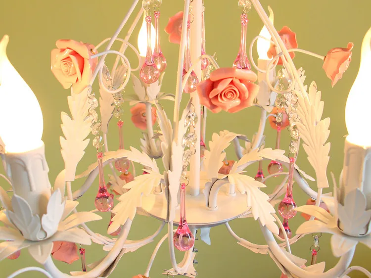 Пасторальный романтический стиль корейский кованый подвесной светильник розовый цветок розы спальня столовая подвесной светильник ing лампа
