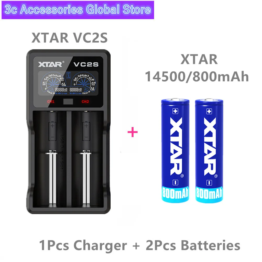 2 шт Xtar перезаряжаемый аккумулятор 14500 800 мАч 3,7 в защищенный для фонарей с Nitecore I2 зарядное устройство VC2 зарядное устройство - Цвет: Черный
