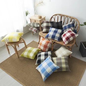 

Household Cotton Linen Plaid Pillowcase Breathable Comfortable Square Pillow Cover Living Room Cushion Cover Pillowcases