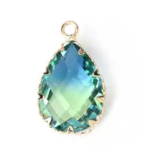 DoreenBeads Новая мода стеклянные подвески в виде капель воды-образный синий и зеленый, граненый кулон DIY подарки Ювелирные изделия 23 мм x 14 мм, 1 шт