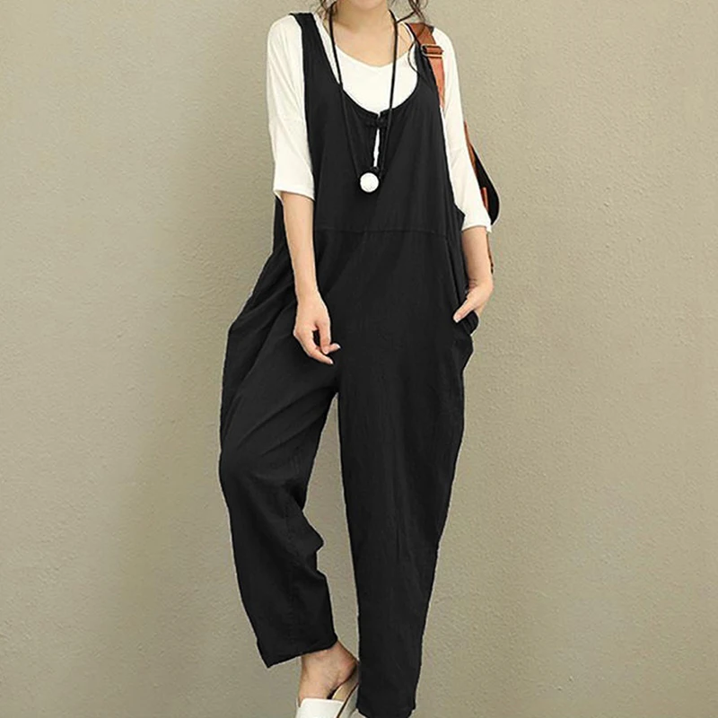 Spring Autumn Women Cotton Casual Loose Pockets Jumpsuits FPlus Size Loose Solid Sleeveless Bib Overalls Rompers jumpsuit Spring Autumn Women Cotton Casual Loose Pockets Jumpsuits FPlus Size Loose Solid Sleeveless Bib Overalls Rompers jumpsuit