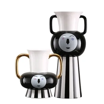 

New 2020 Classics Black And White Stripes Binaural Abstraction Human Face Ceramics Vase Chinese Style Home Decor A1829