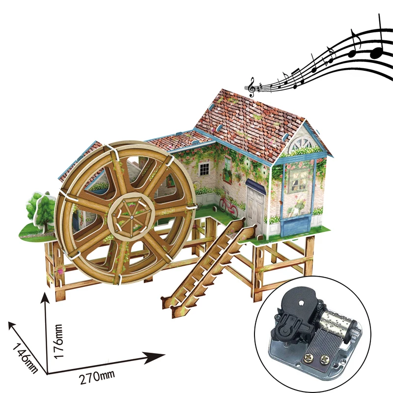 Music Box DIY 3D Paper Sprinkler Model Puzzle Musical Toys Assemble Building Kits Toys for Kids Adult Birthday Gifts wooden toys carving hand shake music box kits toys assembling toy 3d puzzle piano music box model kits wooden puzzle