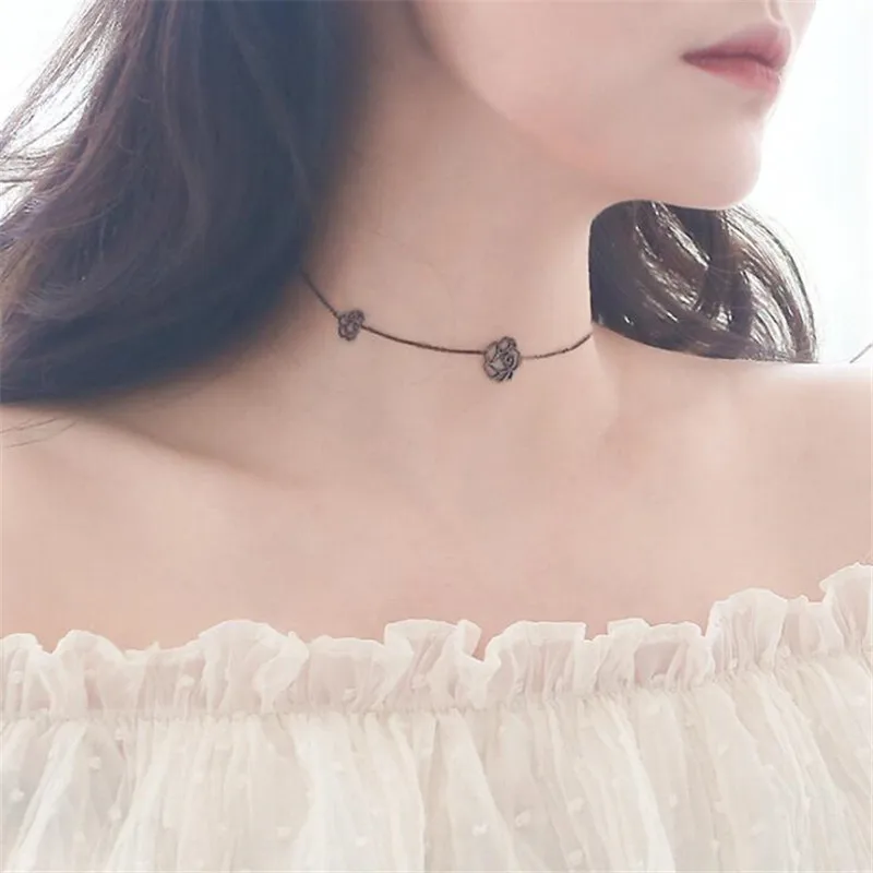 Женское ювелирное изделие черное колье с полыми цветами модель H555 | Украшения и