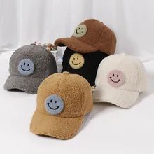 Детские шапки, новая детская бейсбольная кепка со смайликом на осень и зиму для детей 2-4 лет, удобная Корейская шапка с плюшевой подкладкой