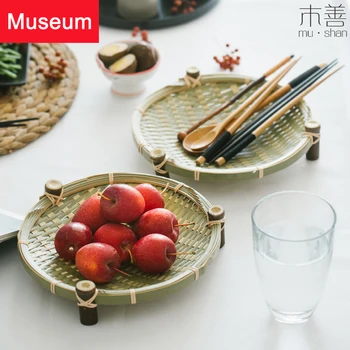 

Mu Shan Bamboo Weaving Basket Snacks Basket A Snack Basket Bamboo Weaving Small Fruit Basket Bamboo Disc Circle Dustpan Manual
