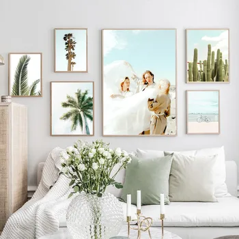 

Green Cactus Palme Coconut Tree Beach Sky Wall Art Canvas Painting Nordic Posters And Prints Wall Pictures For Living Room Decor