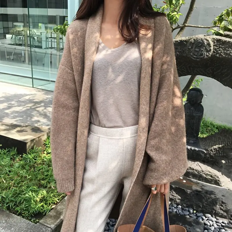 

2019 Winter Overcoat Wool Blend coat Women Loose Solid Oversize Trench Coat Female Long Cardigan Jackets Windbreaker Overcoat