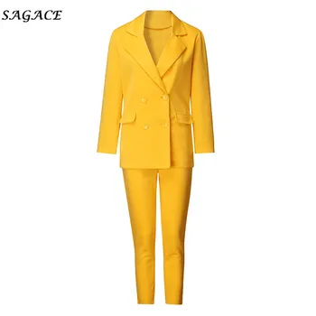 

Sagace Clothes Coats Women Fashion Spring Autumn Solid Wool Coat Lady Pure Color Jacket Casual Coat Long Pants Two-piece Set