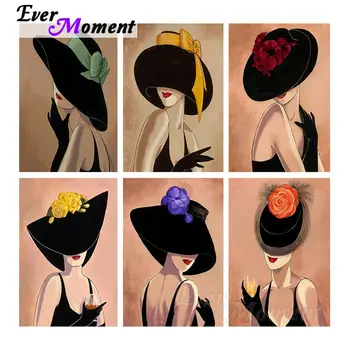 

Ever Moment Diamond Painting Sexy Woman Hat Red Lip Mystery Full Square Embroidery Mosaic 5d Art Cross Stitch Handmade S2F2497
