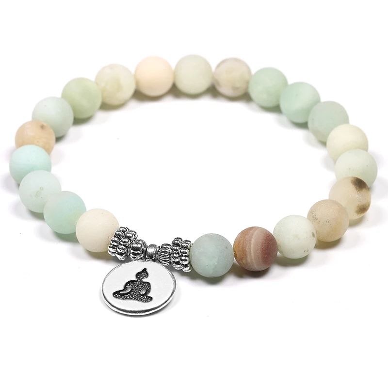 Natural Stone Yoga Bracelets 8mm Matte Amazonite Beads Bracelet With Lotus OM Buddha Charm Meditation Healing