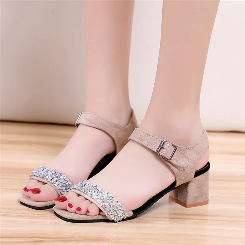 

Luxury Crystal Summer Women Wedges Hook Loop High Heeled 6CM Open Toe Sandals Shoes Square Heel Gladiator Shoes Plus Size 44 #40
