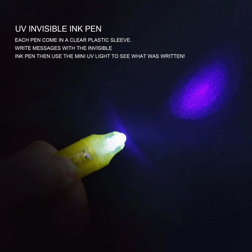 UV светильник ручка 2-в-1 УФ черный светильник креативные Канцтовары волшебный невидимые чернила ручки с задней светильник для безопасности сообщения маркер